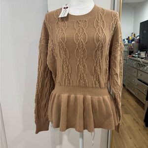 Kate Kasin Women’s Cable-Knit Peplum Sweater - Tan